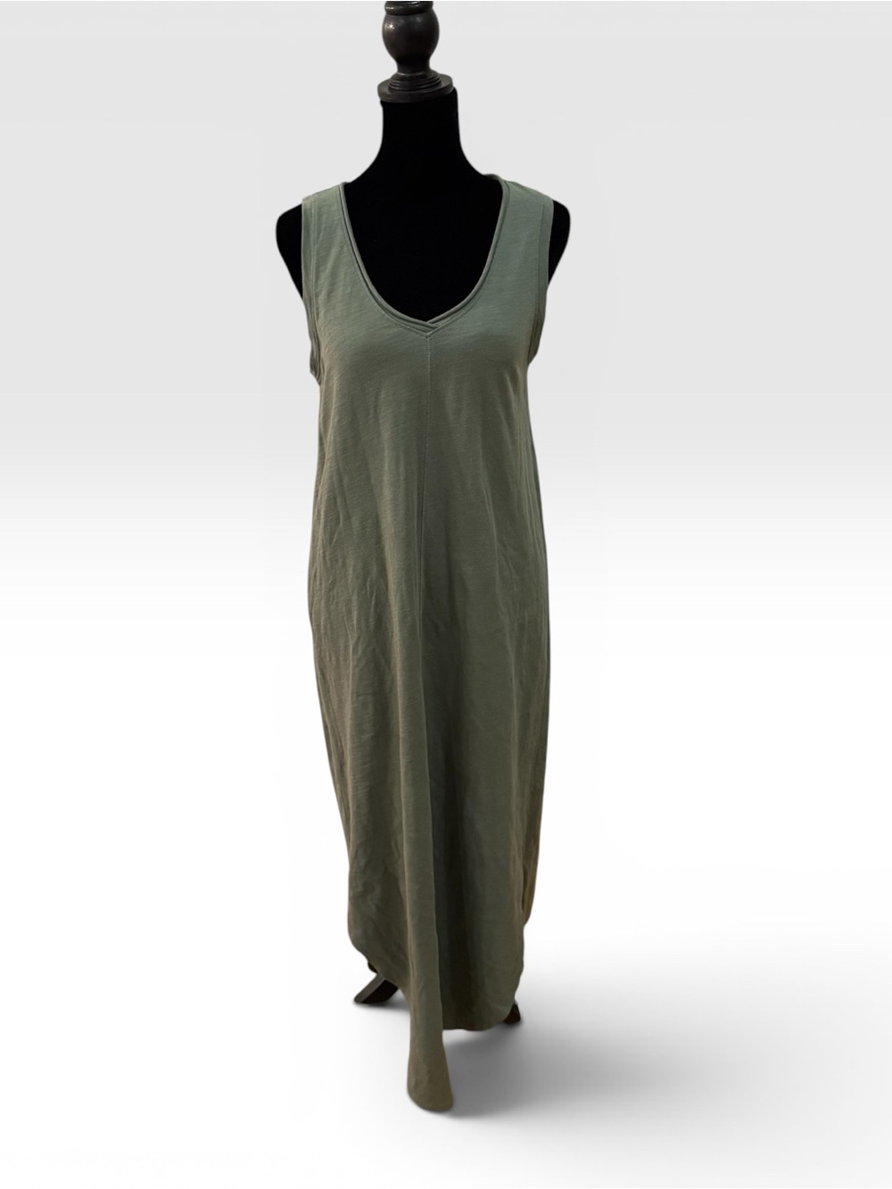 Lilla P V Neck Maxi Tank Dress Green XS Lagenlook Minimalist